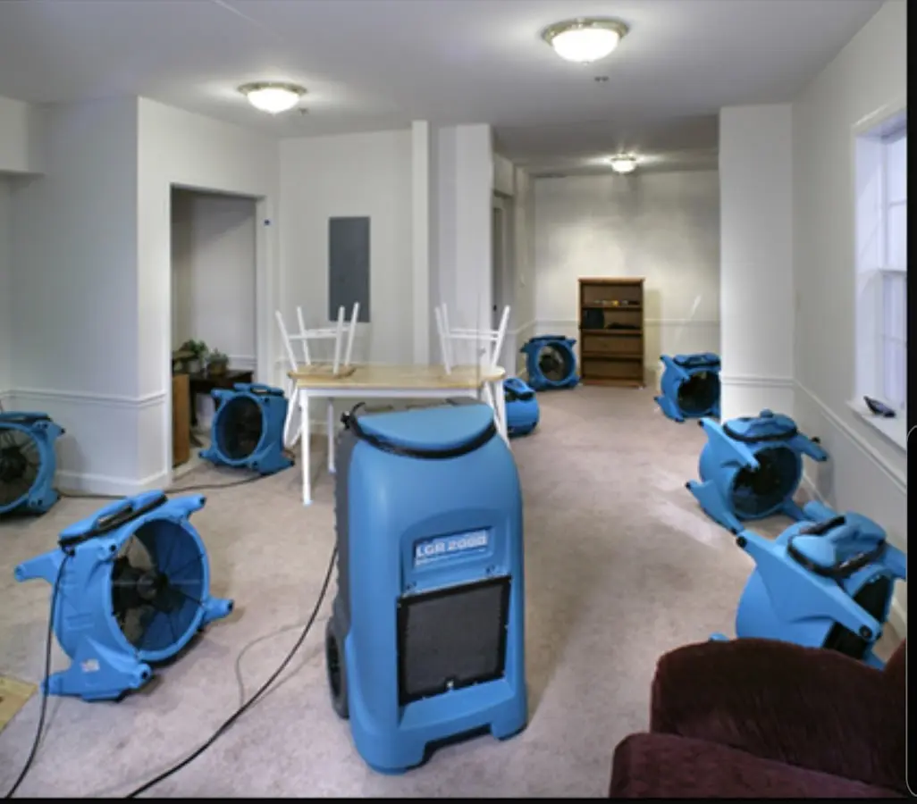 Air movers and dehumidifier setup for Water Damage Restoration in Destrehan